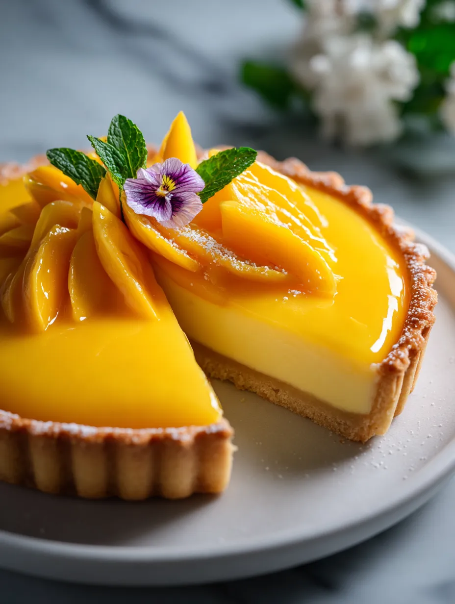 Une part de tarte à la crème de mangue.