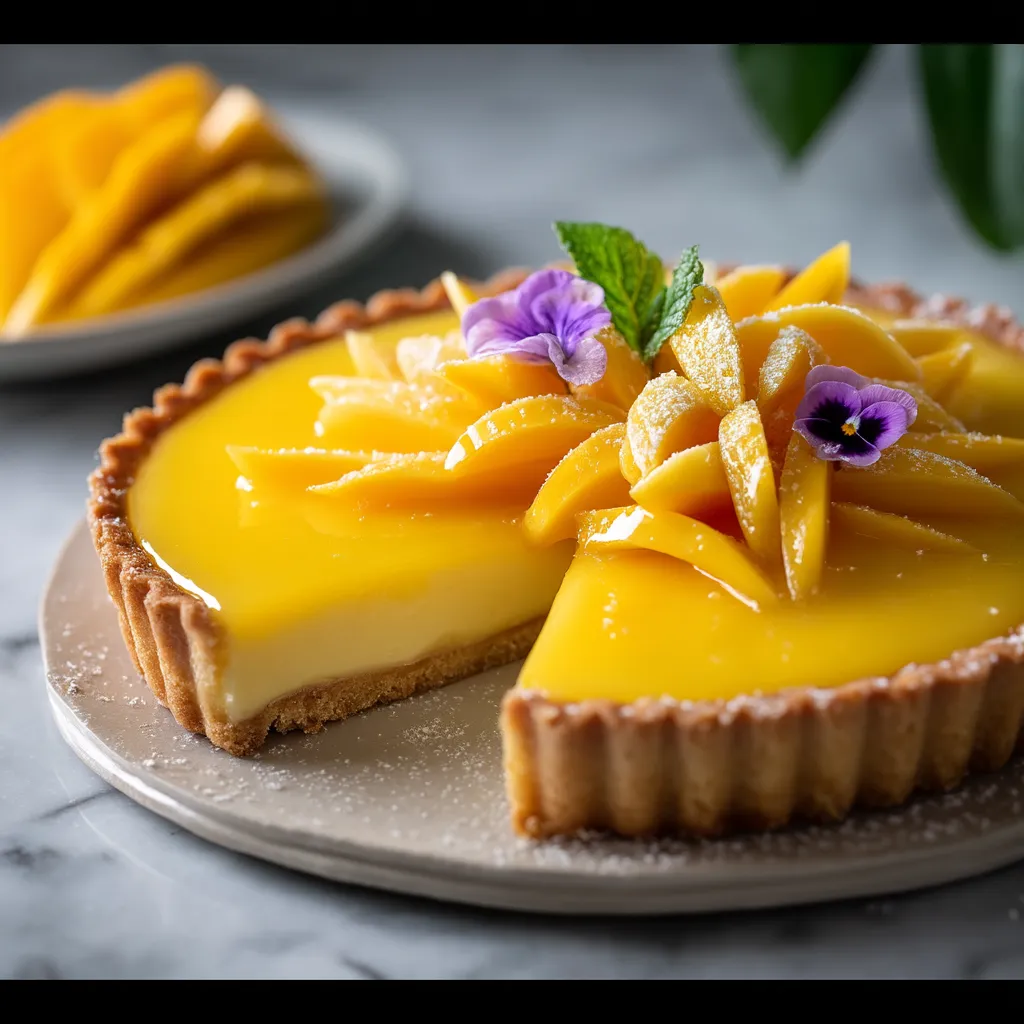 Une part de tarte à la crème de mangue.