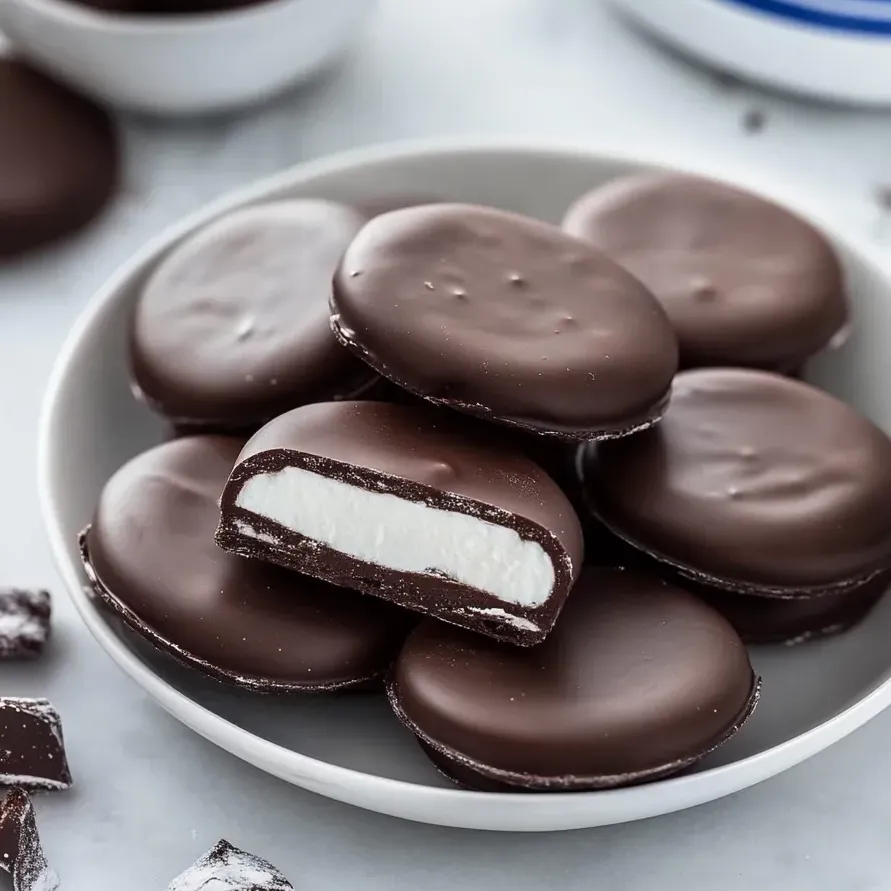 Une assiette de patties au chocolat et à la menthe blanche.