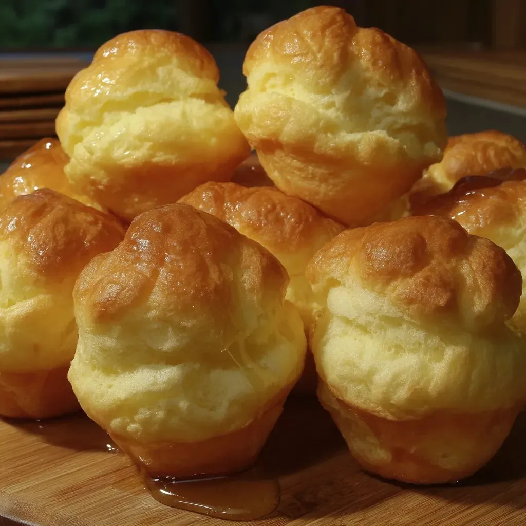 Soufflés de nonne sur une table en bois.