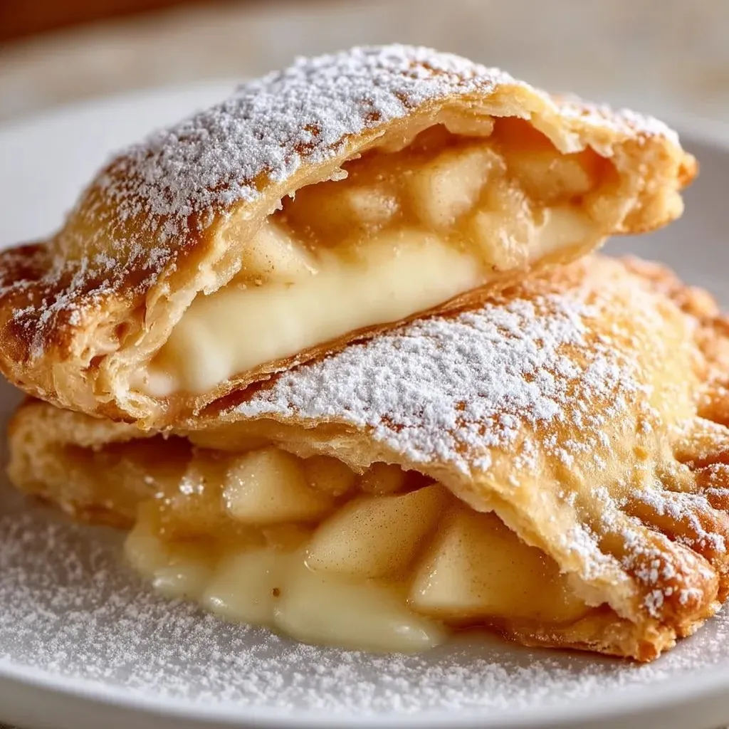 Deux morceaux de tartes frites aux pommes fourrées au fromage.