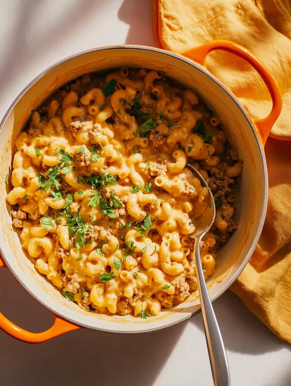 Une recette de macaroni cheeseburger en une casserole.