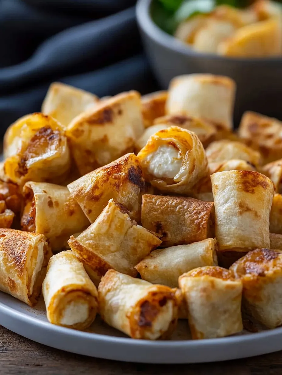 Une assiette de bouchées de tortilla au fromage frais.