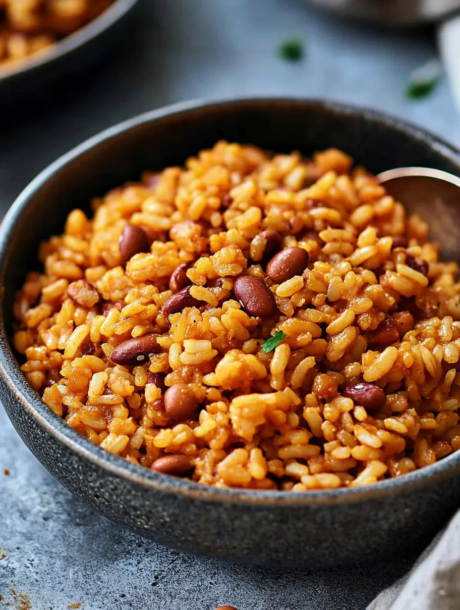 Un bol de recette de riz et haricots.
