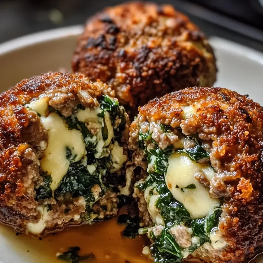 Trois boulettes aux épinards et à l'ail.