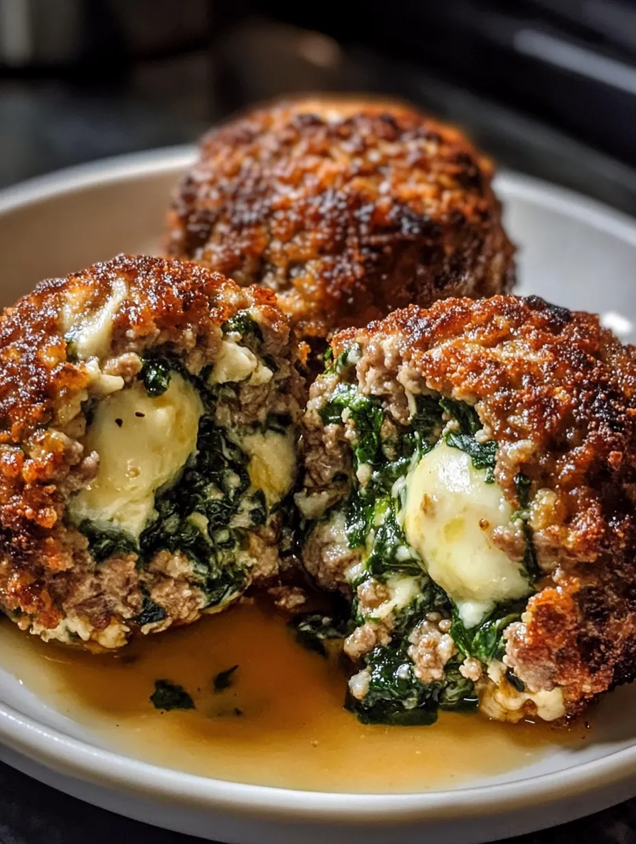 Une assiette de boulettes avec épinards et ail.