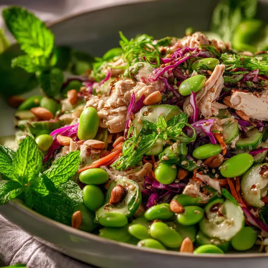 Une salade de poulet et d'edamame riche en protéines.