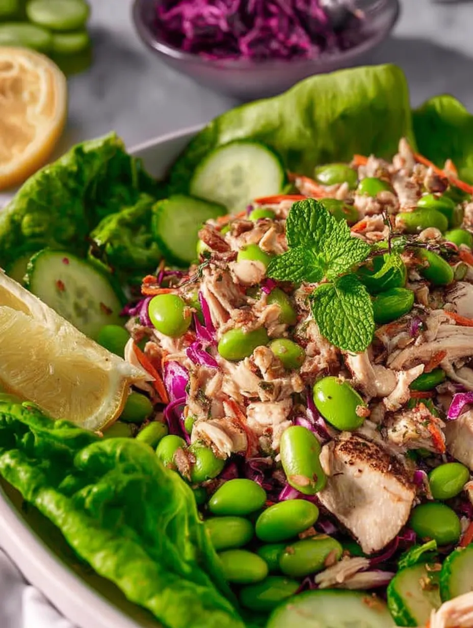 Une recette de salade de poulet et d'edamame riche en protéines.