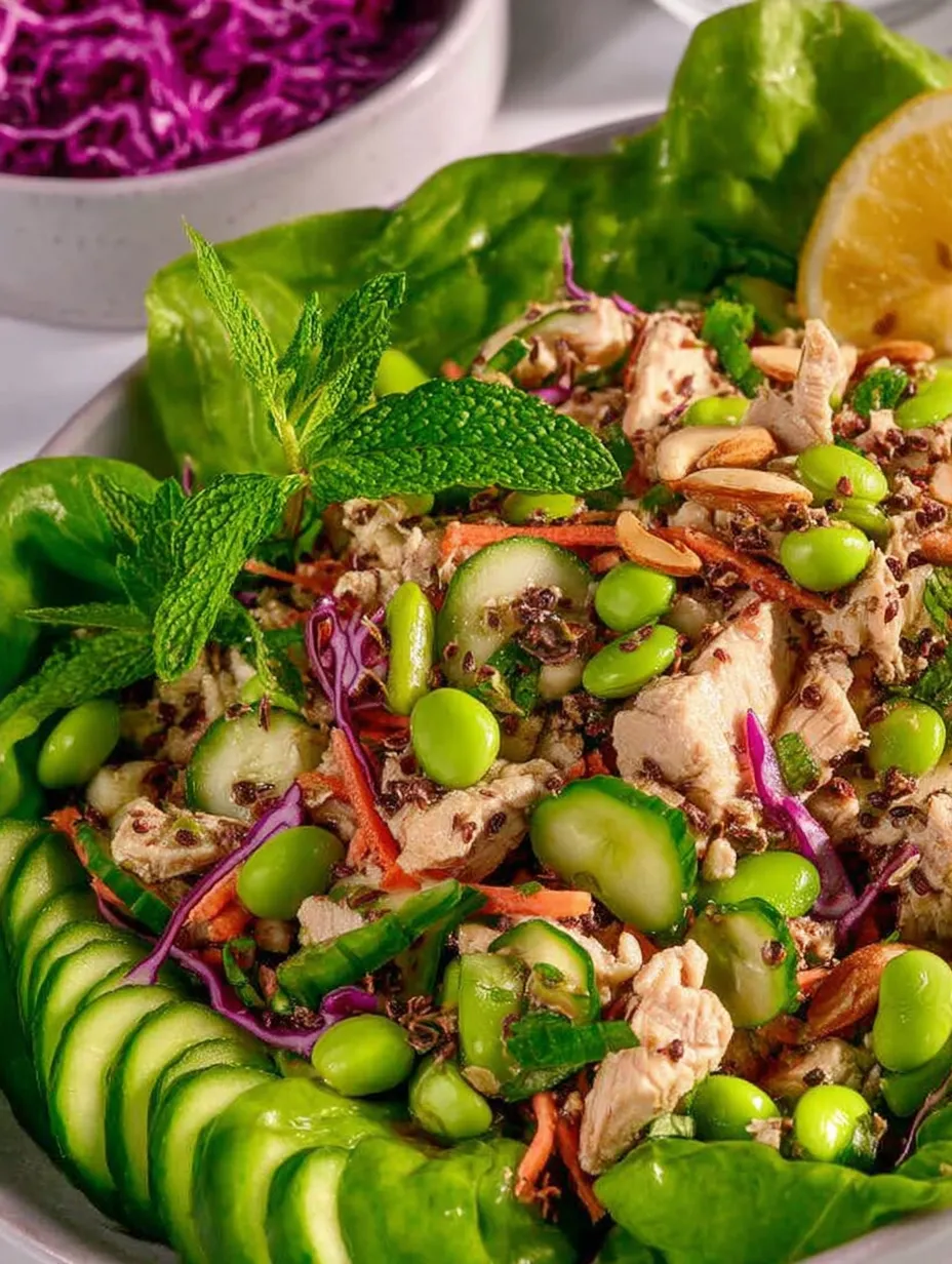 Une salade de poulet et d'edamame riche en protéines.