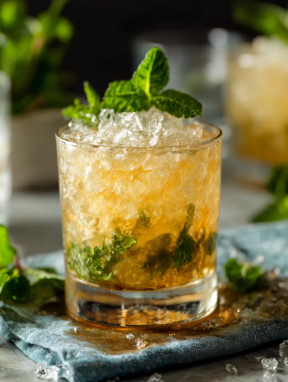 Un verre de julep à la menthe avec un brin de menthe sur le dessus.