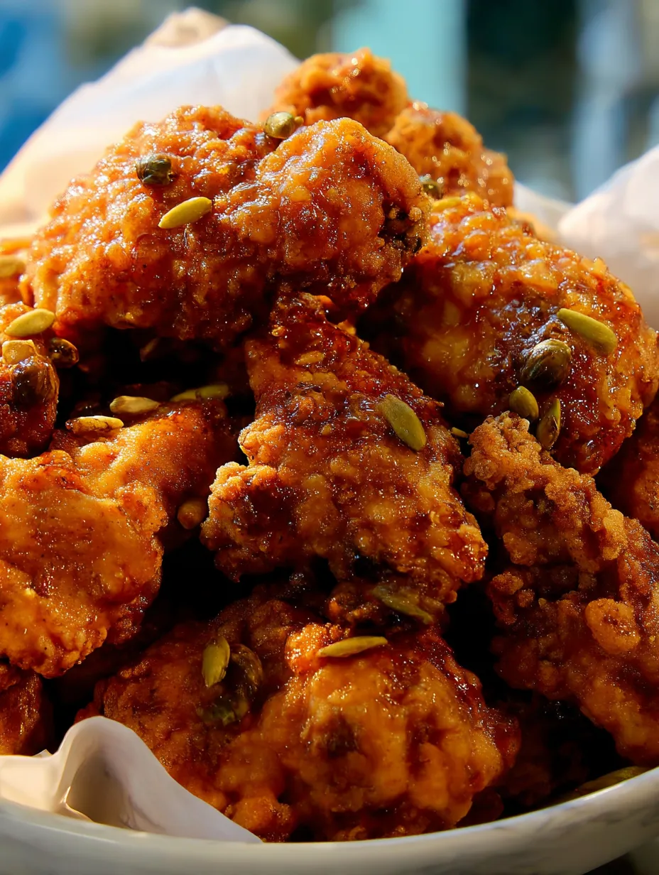 Un tas de poulet frit au beurre et miel.