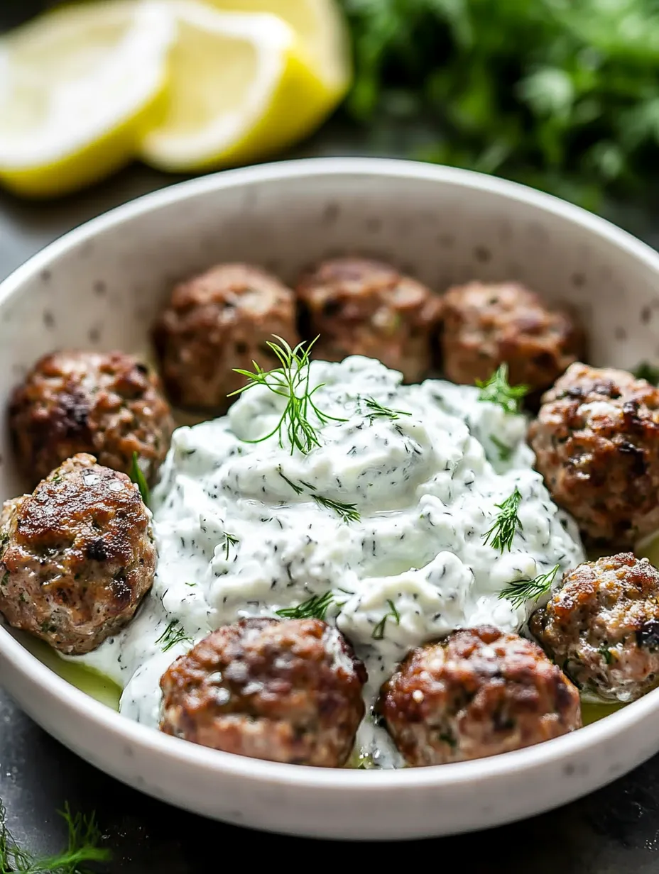 Un bol de boulettes avec une sauce blanche.