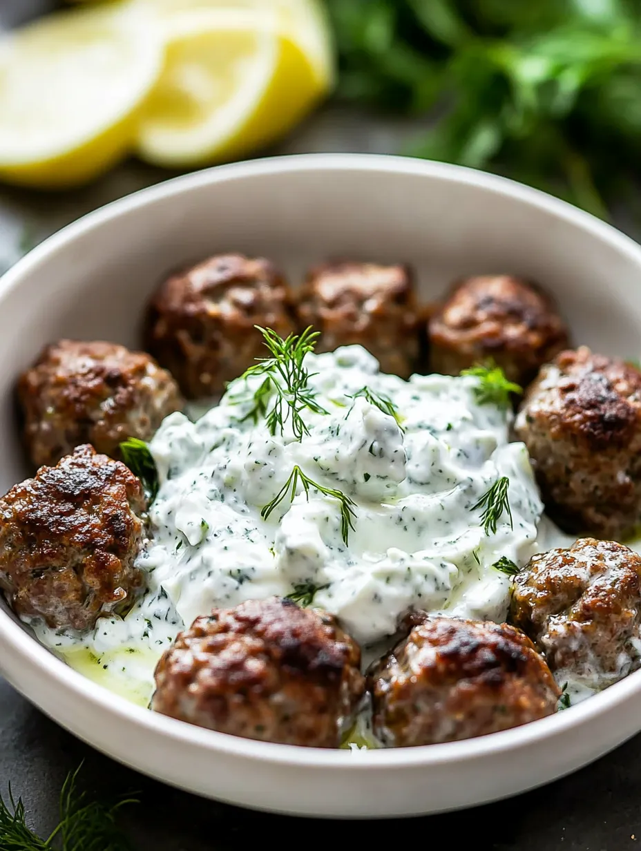 Un bol de boulettes avec une sauce blanche.
