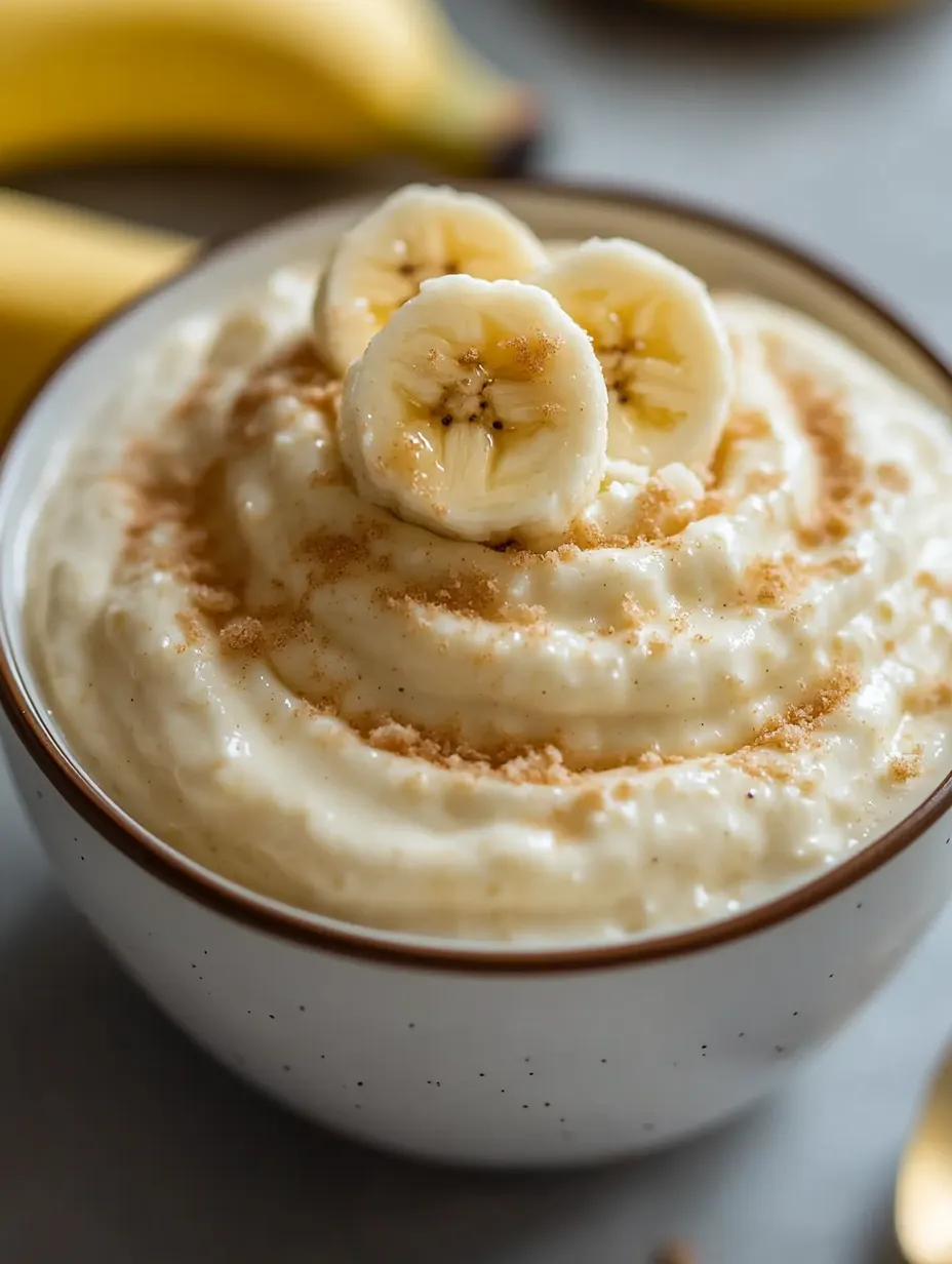 Un bol de fromage blanc avec des bananes par-dessus.