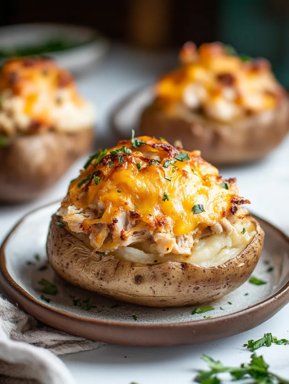 Une assiette de pommes de terre farcies au fromage.