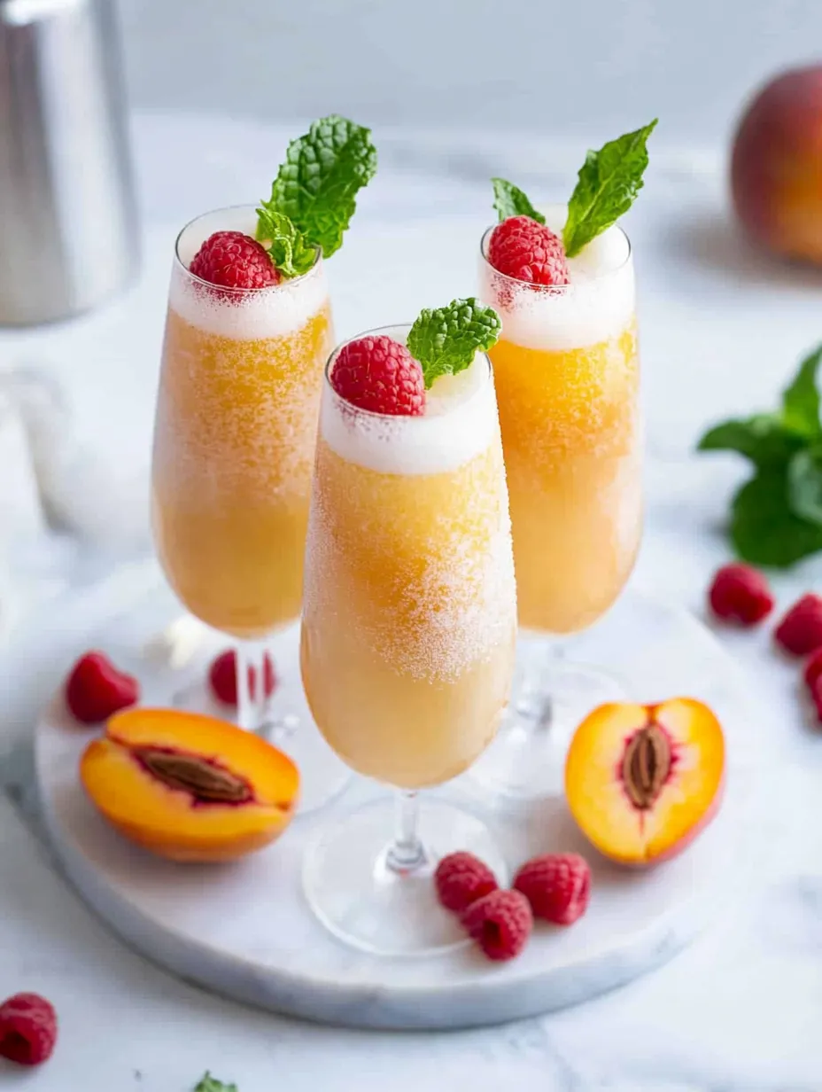 Trois verres de mocktail bellini aux pêches.