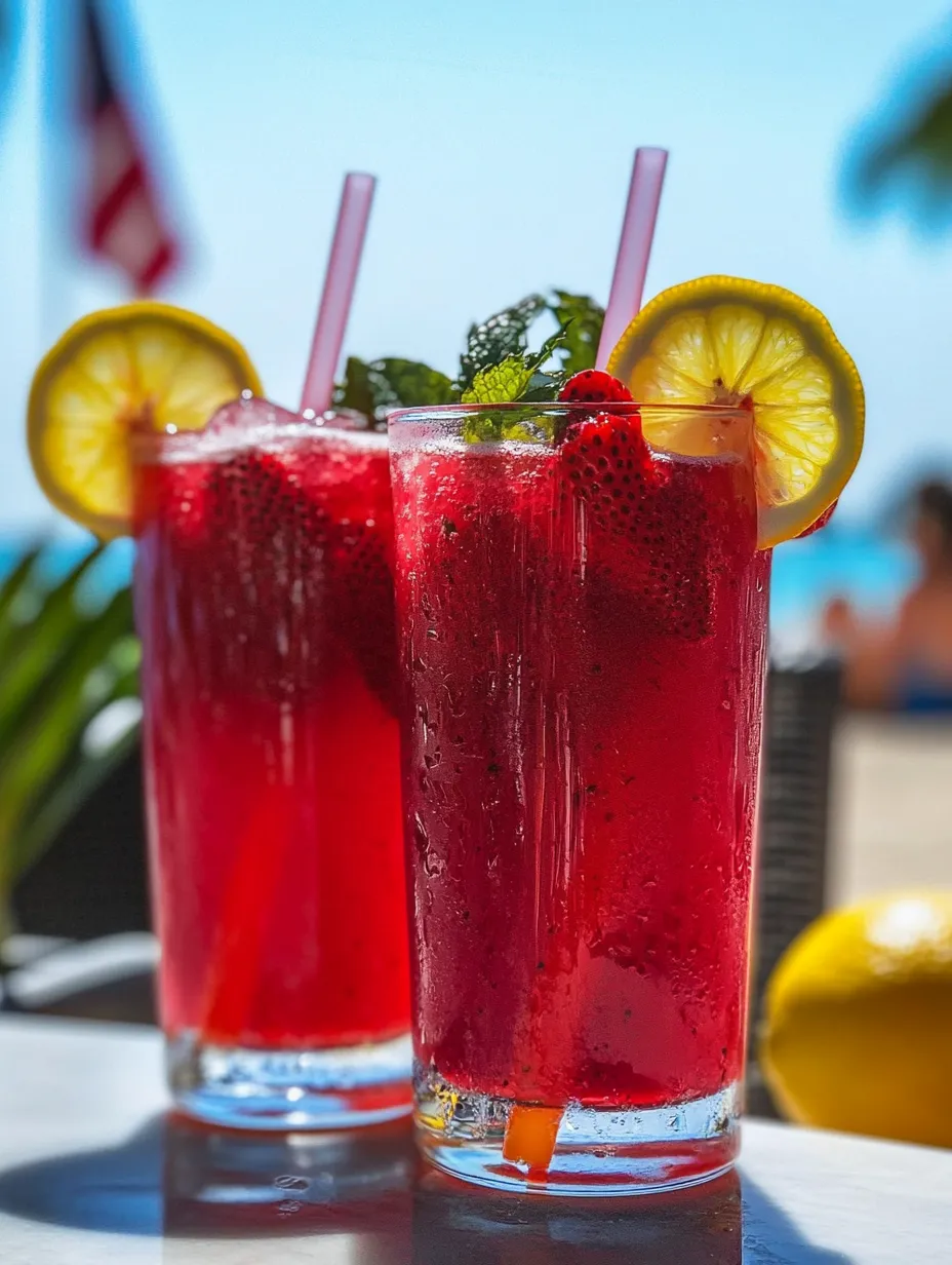 Deux verres de limonade aux fraises avec boissons roses et rouges.