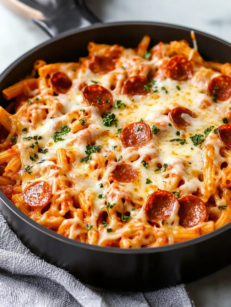 Un bol de pâtes avec du pepperoni et du fromage.