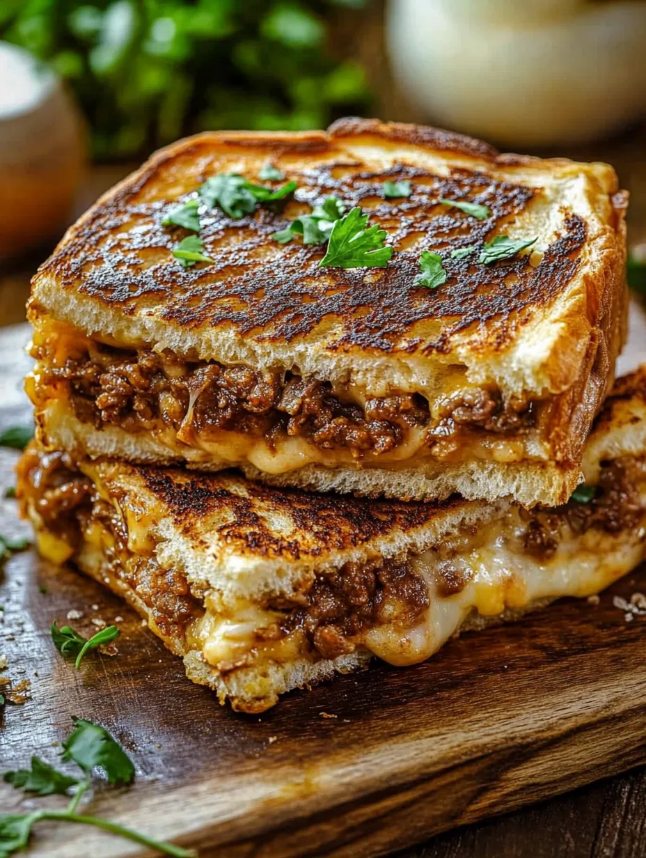 Un sandwich au fromage grillé avec de la viande dedans.