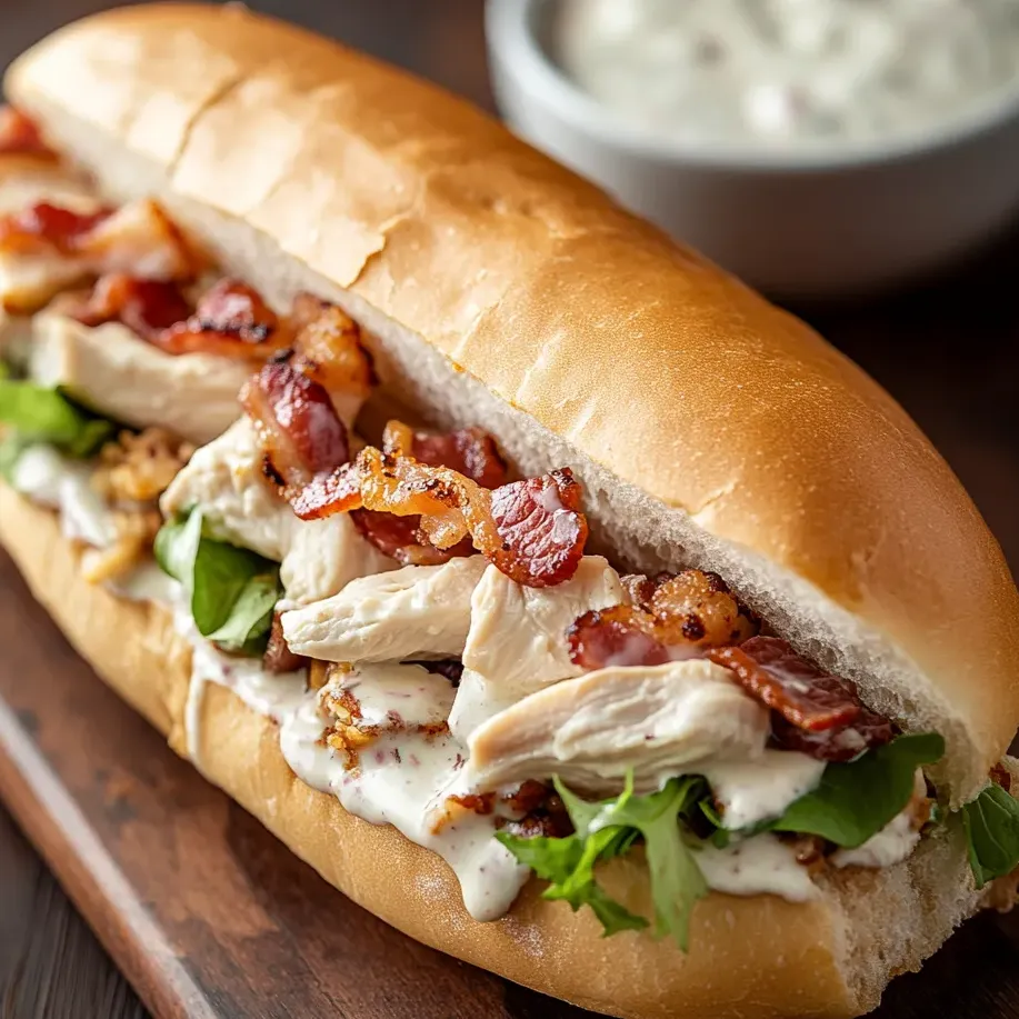 Un sandwich avec bacon et poulet.