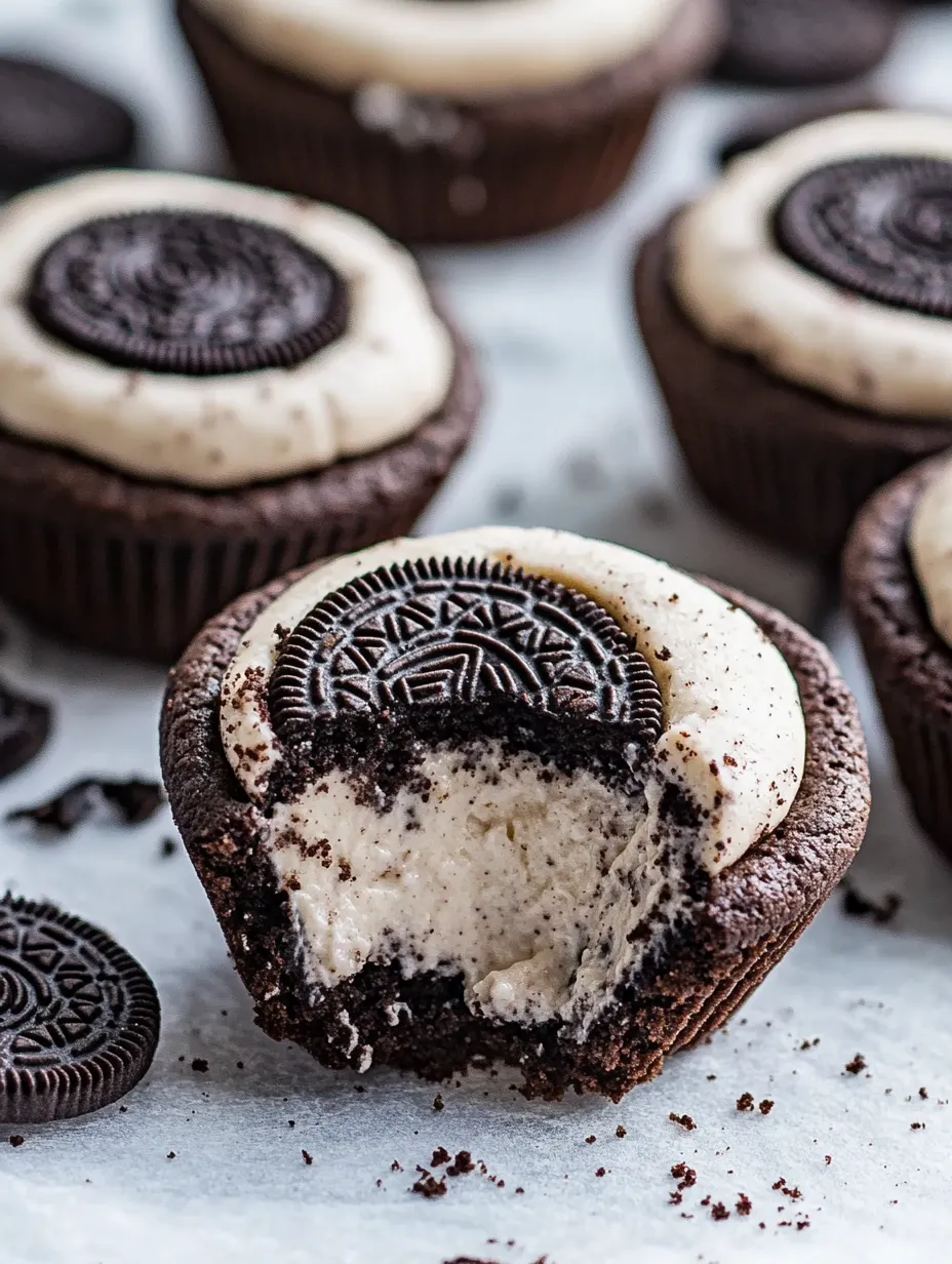Un gros plan d'une délicieuse coupe façon cheesecake aux Oreo.