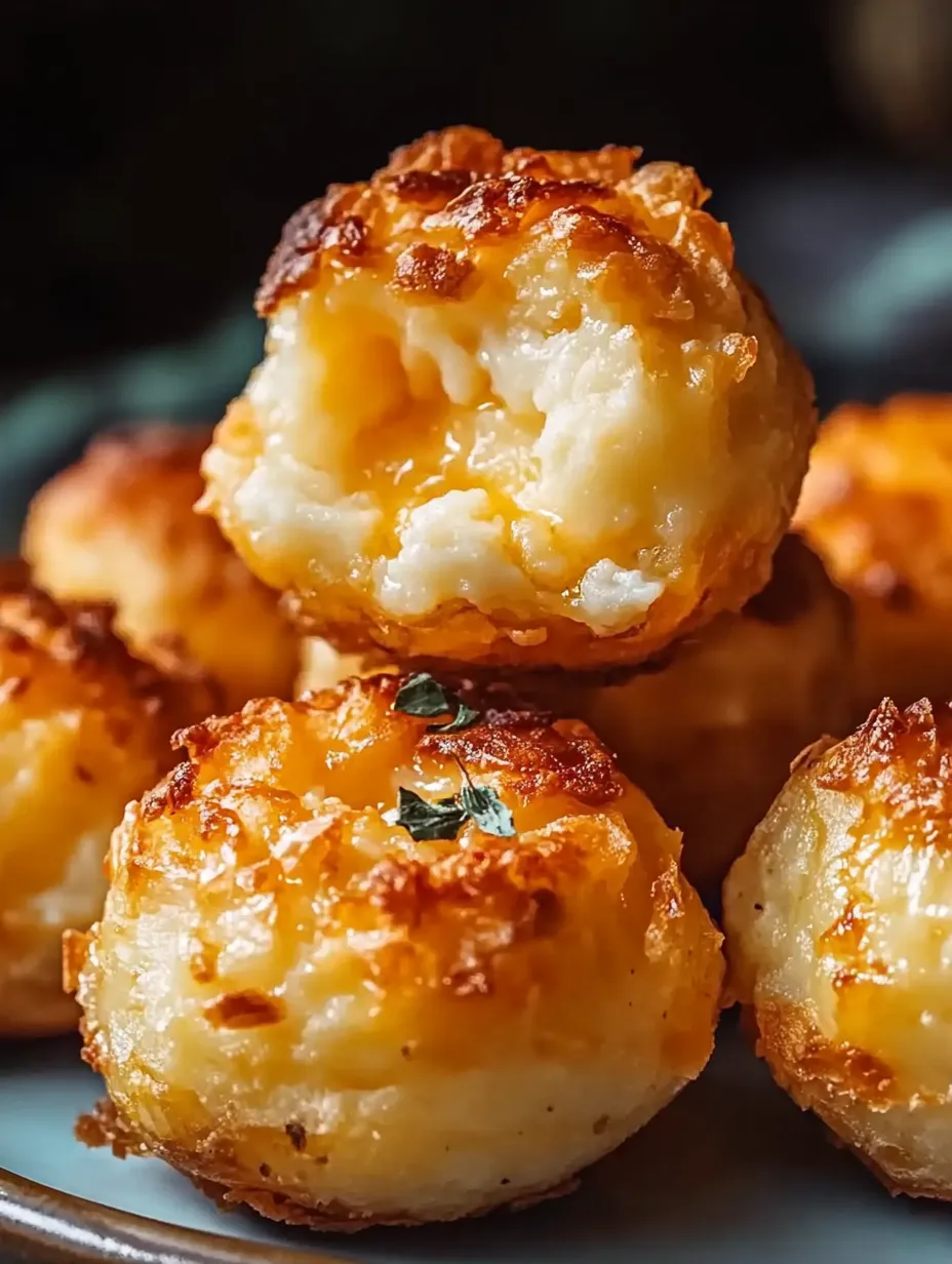 Bouchées de purée de pommes de terre au fromage sur une assiette.