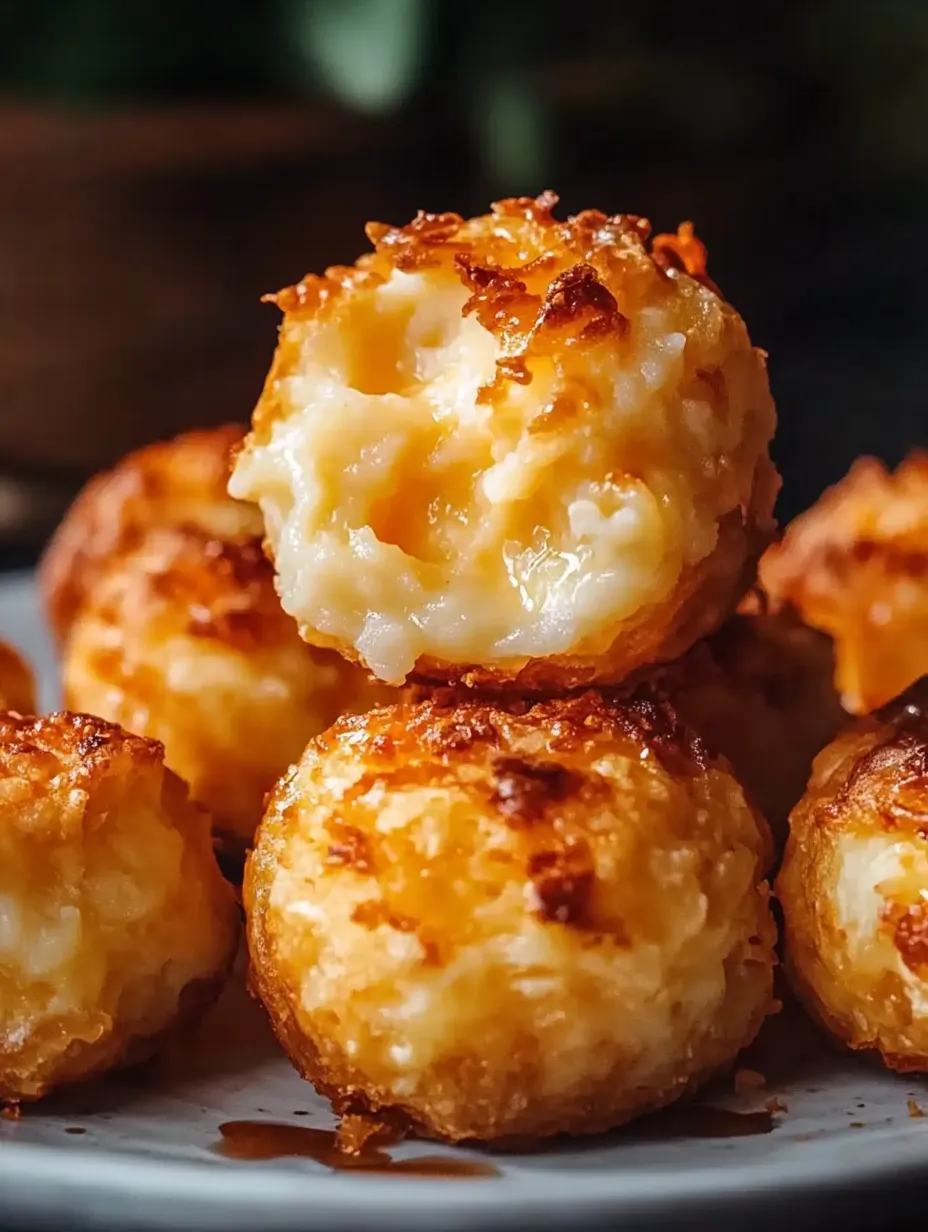 Bouchées de purée de pommes de terre au fromage sur une assiette.