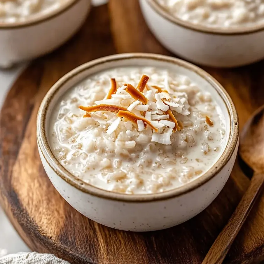 Un bol de délice crémeux de riz à la noix de coco.