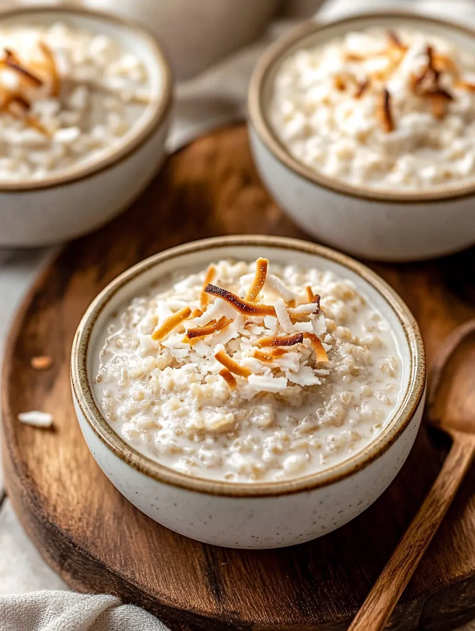 Un bol de délice crémeux de riz à la noix de coco.