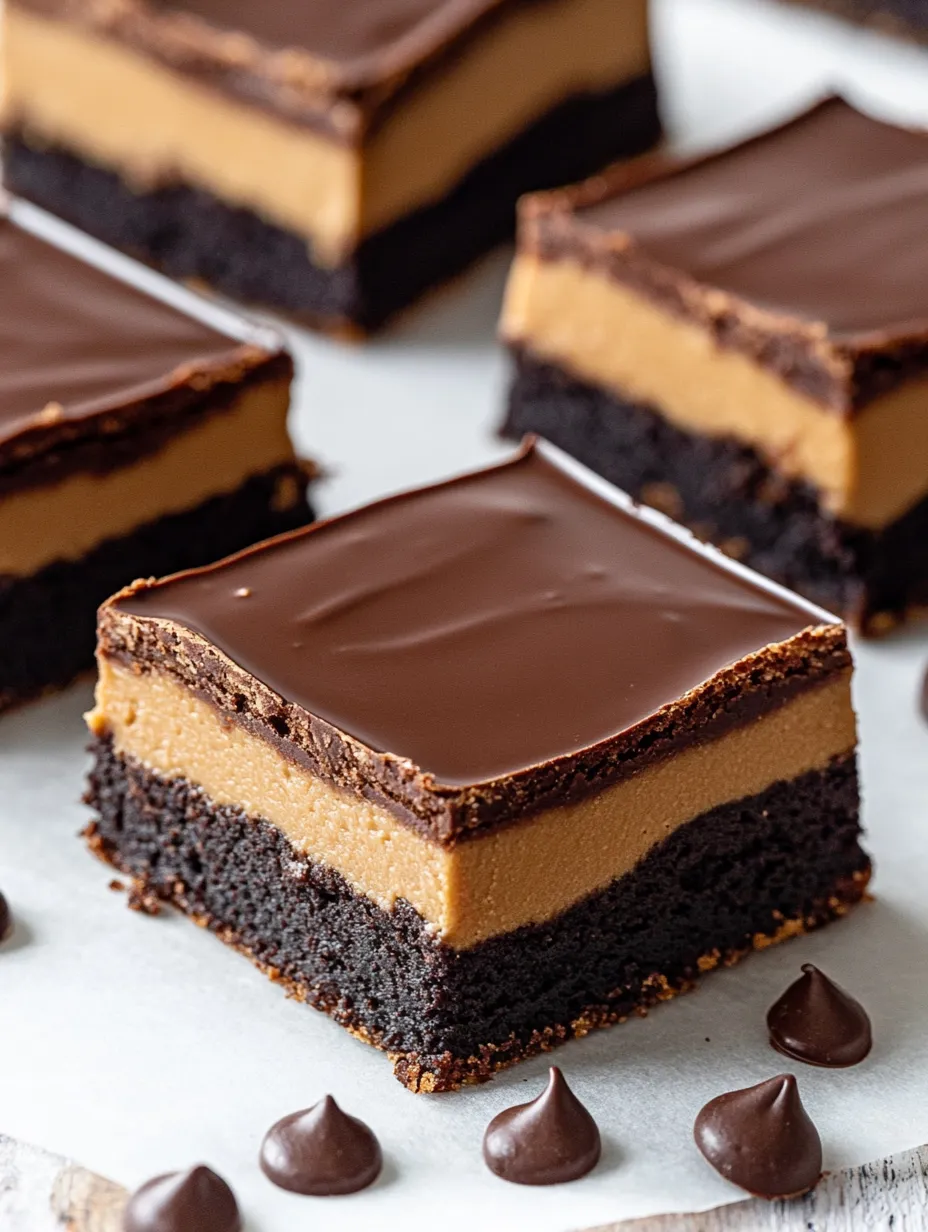 Gros plan sur une part de Buckeye brownies couverte de ganache.