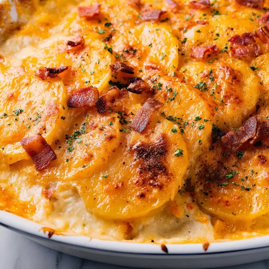 Plat de pommes de terre gratinées bacon.