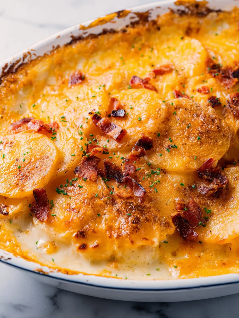 Un plat de pommes de terre fondantes avec bacon et fromage.