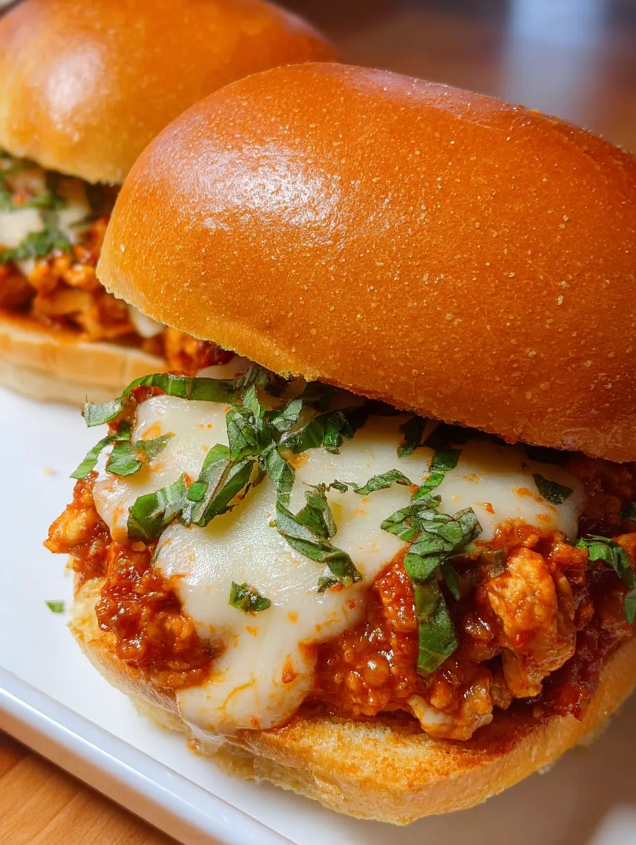 Deux sloppy joes au poulet parmesan dans un pain.