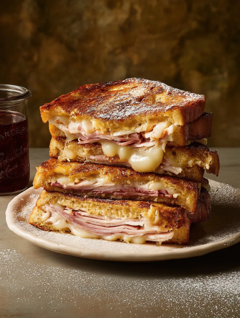 Une pile de sandwiches Monte Cristo.