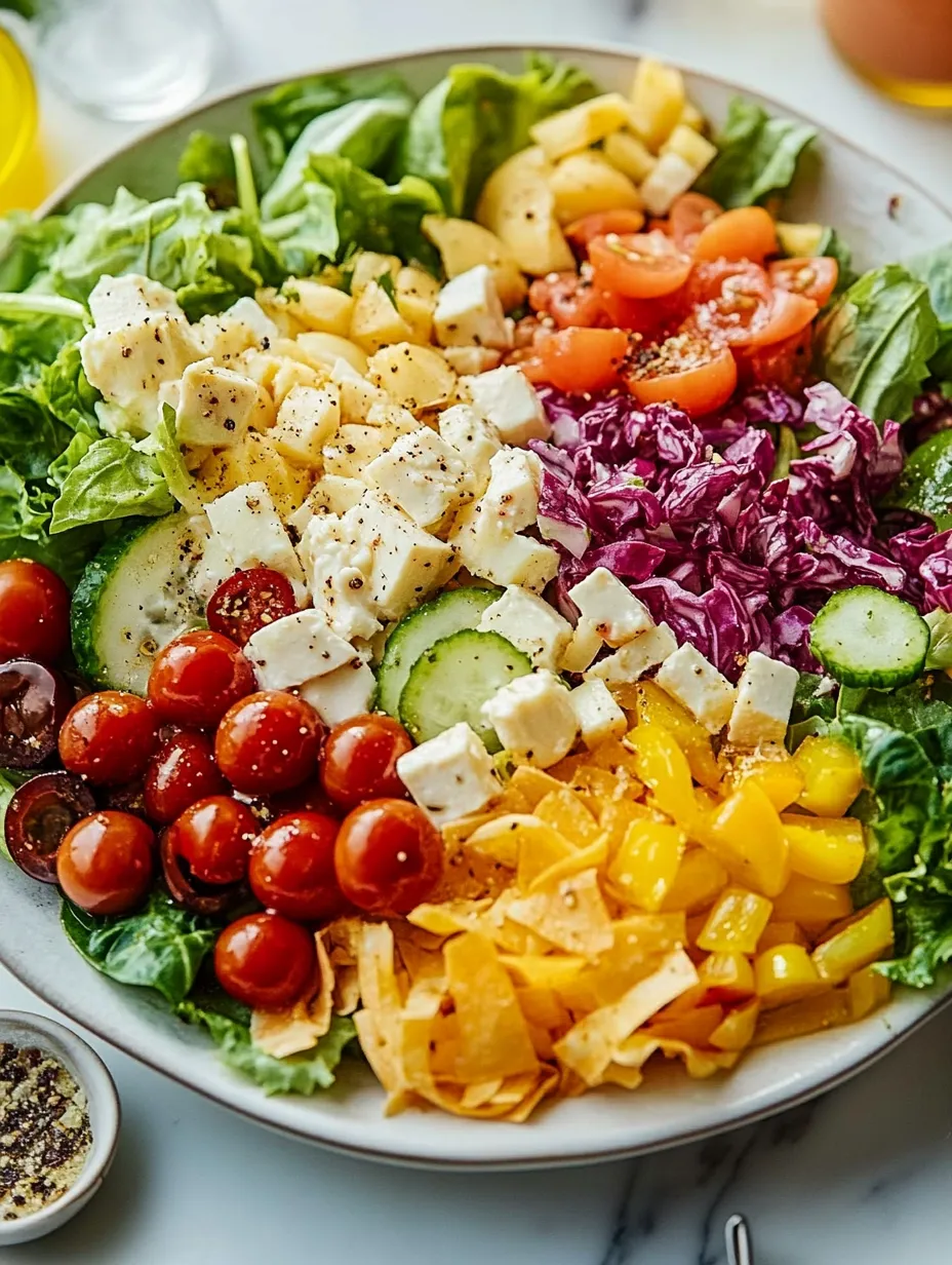 Une salade italienne ultra colorée avec tomates, concombres, fromage et laitue.