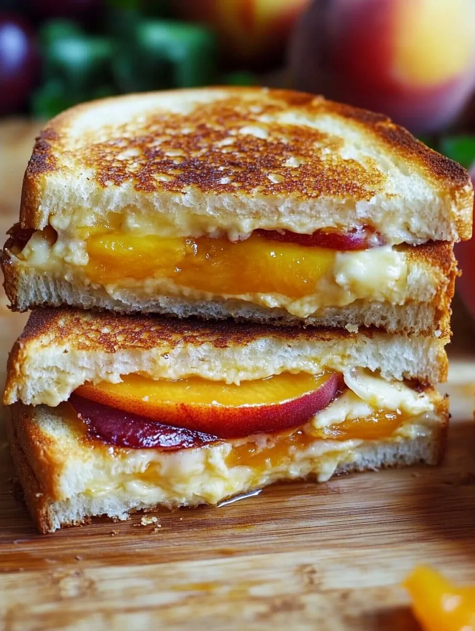 Un sandwich aux pêches et au cheddar blanc.