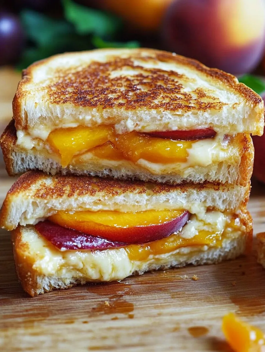 Un croque fromage fondu aux pêches et cheddar blanc.
