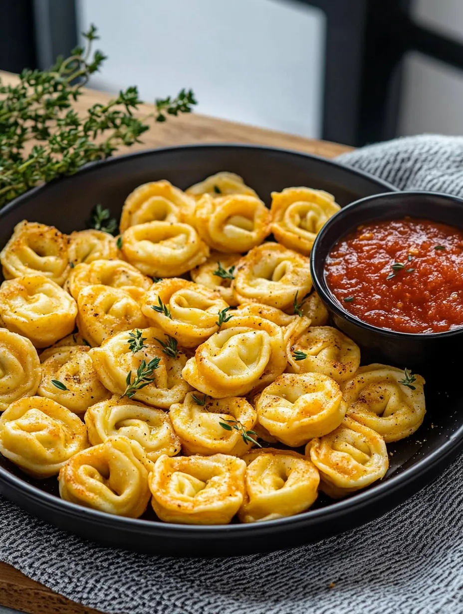 Un bol de tortellinis croustillants faits à la friteuse à air.