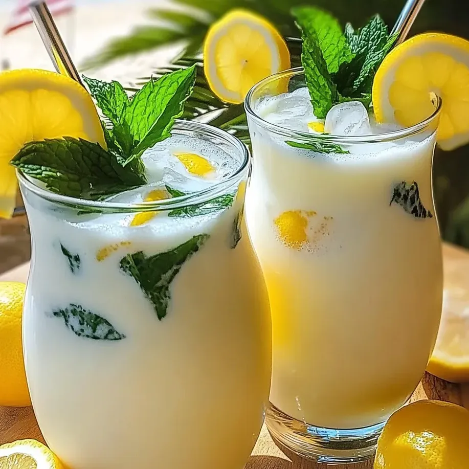 Deux verres de limonade au lait concentré avec des zestes de citron.