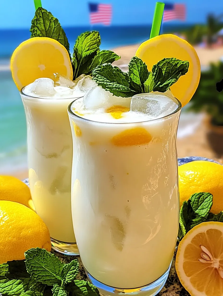 Deux verres de citronnade au lait concentré, torsades de citron en déco.