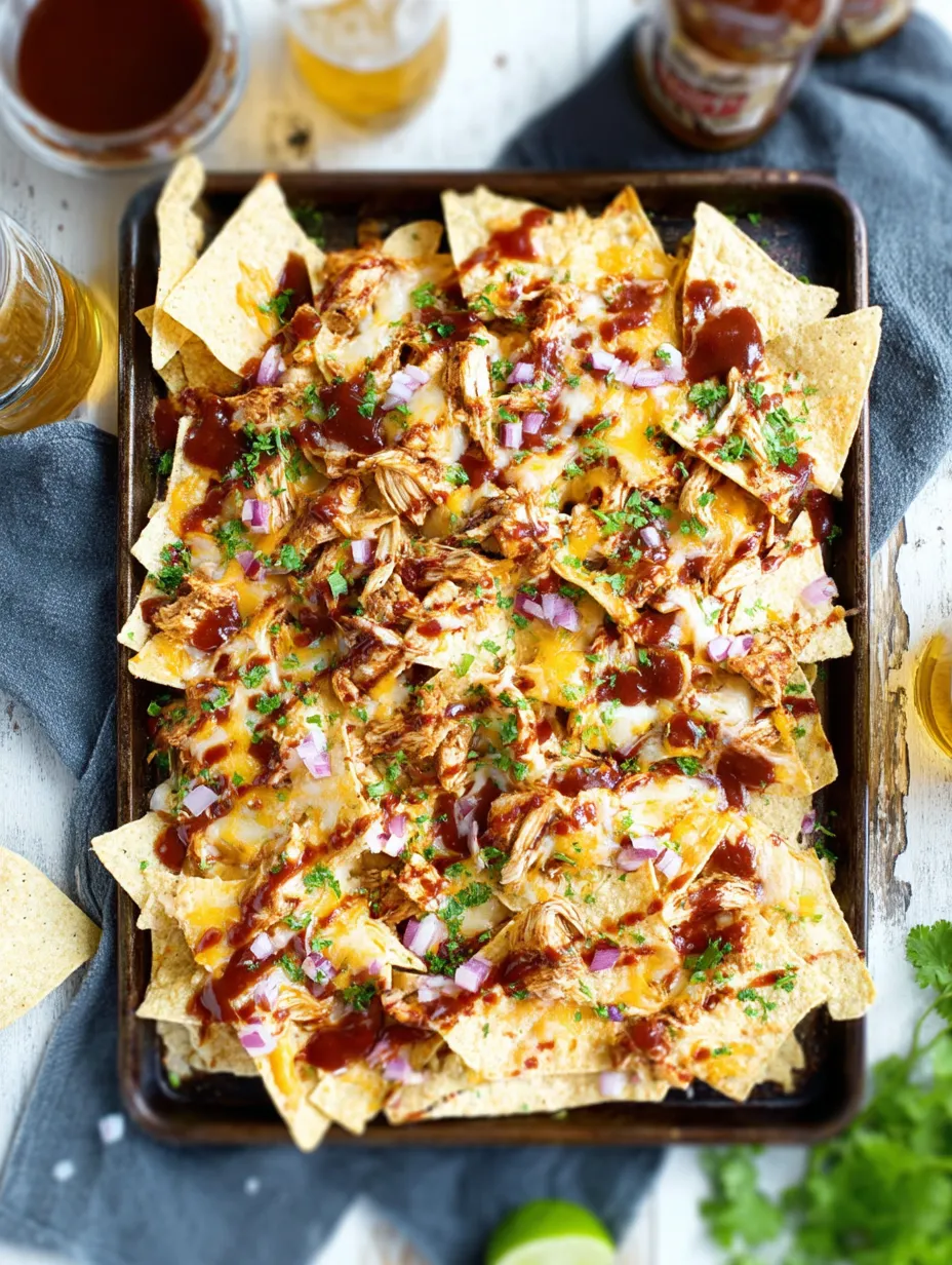 Grande plaque de nachos poulet BBQ.