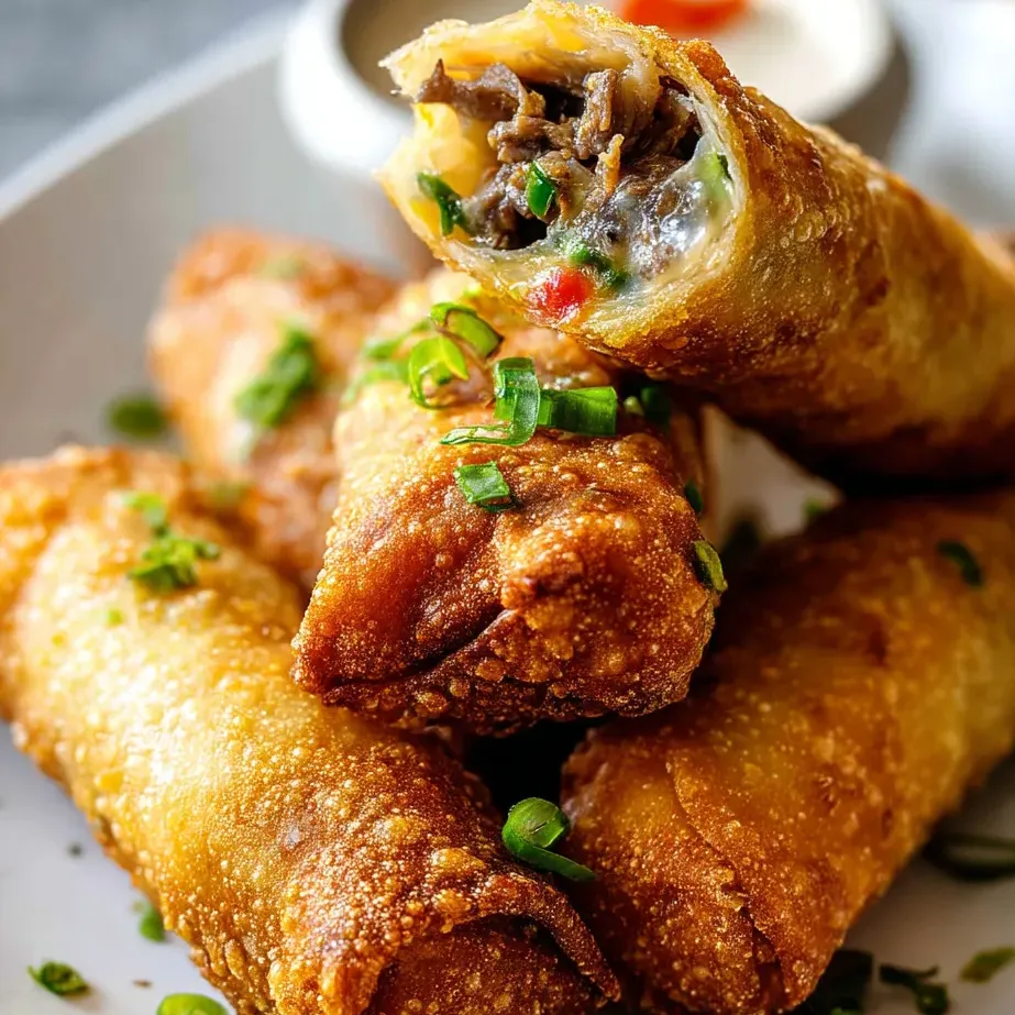 Assiette avec rouleaux egg roll à la Philly.