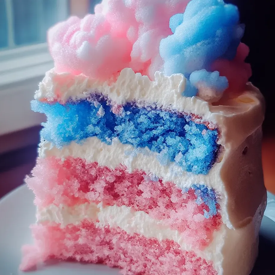 Une belle part de gâteau parfumée à la barbe à papa.