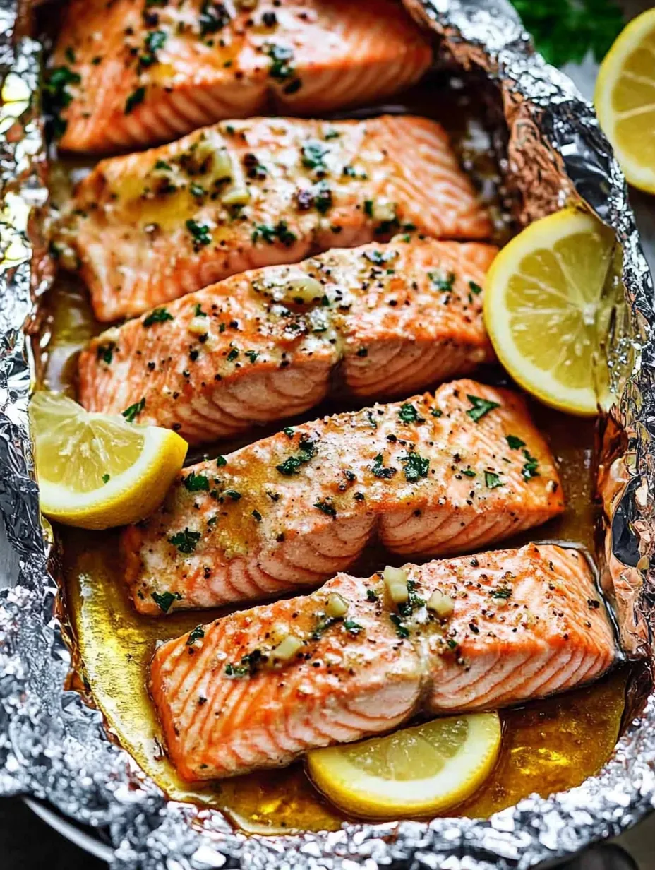 Un saumon en papillote avec des rondelles de citron dessus.