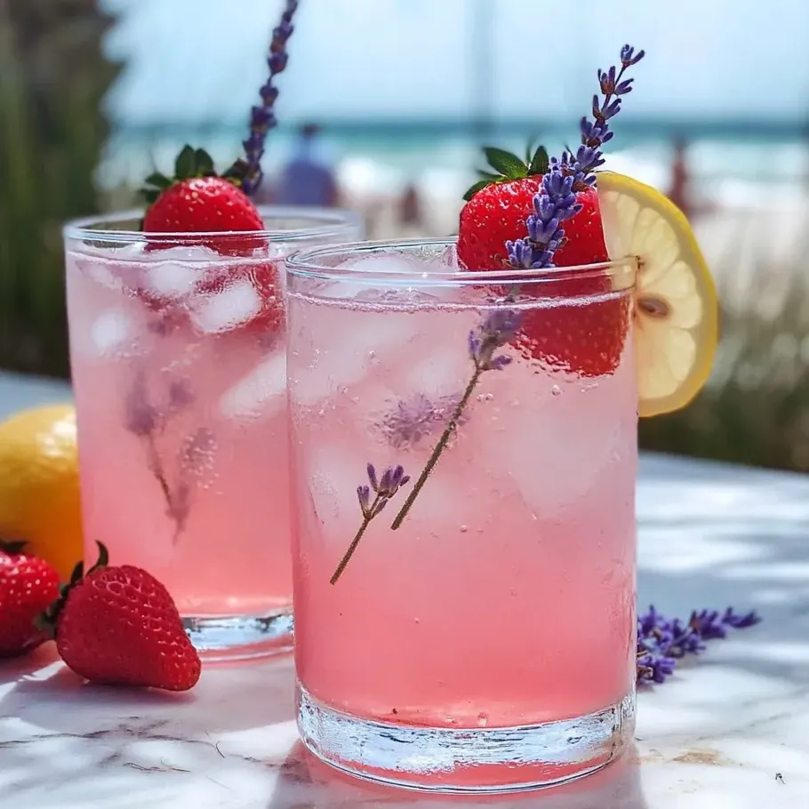 Deux verres de limonade rose à la lavande.