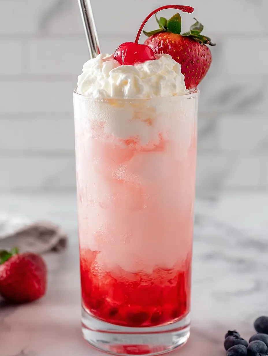 Un soda crémeux avec des fraises sur le dessus.