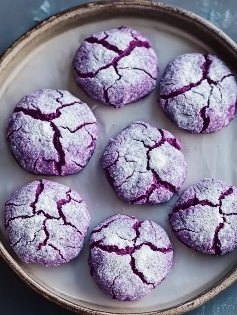 Biscuits craquelés violets au glaçage sucré.