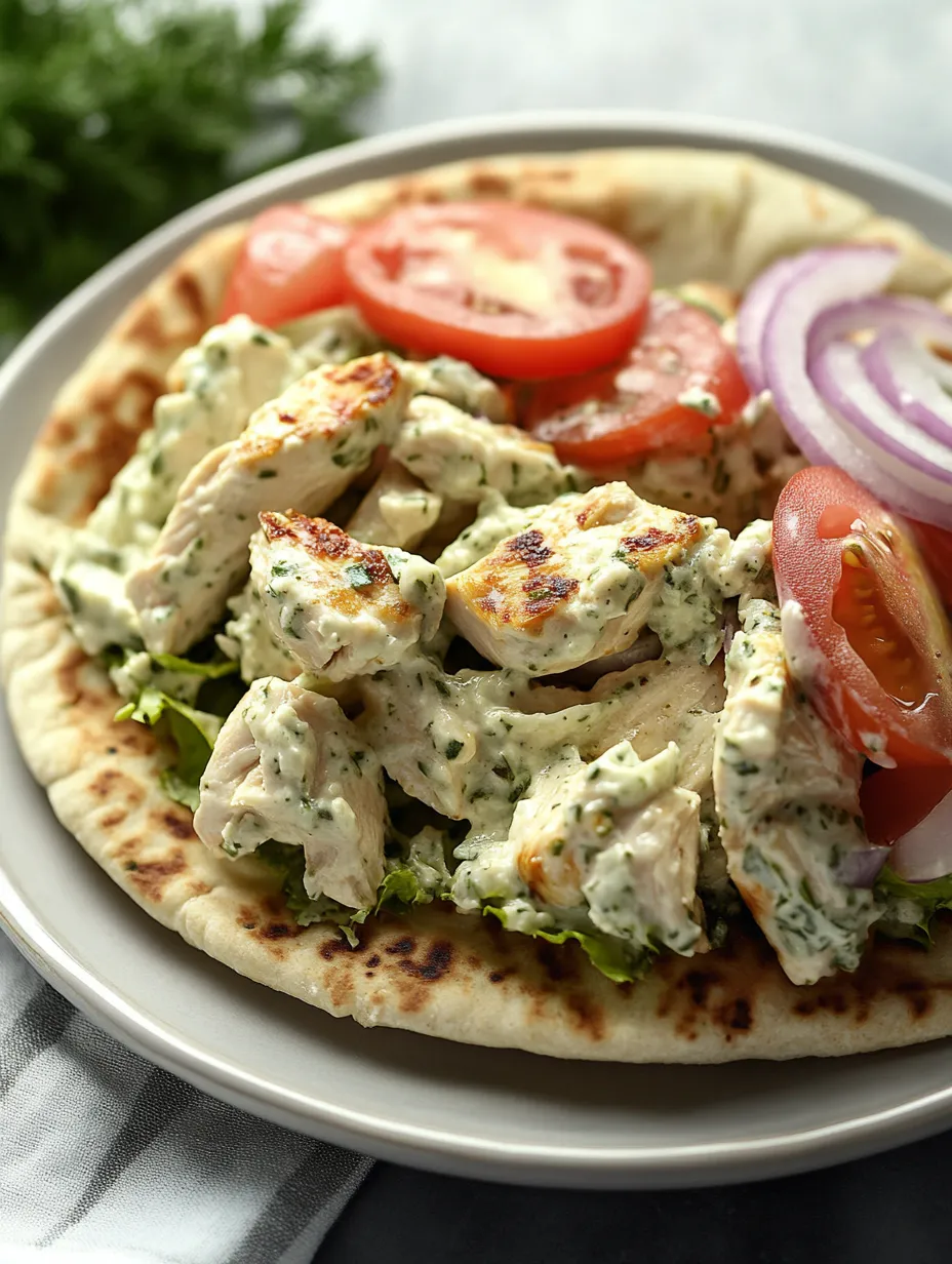 Une assiette de salade de poulet avec tomates, oignons et laitue.