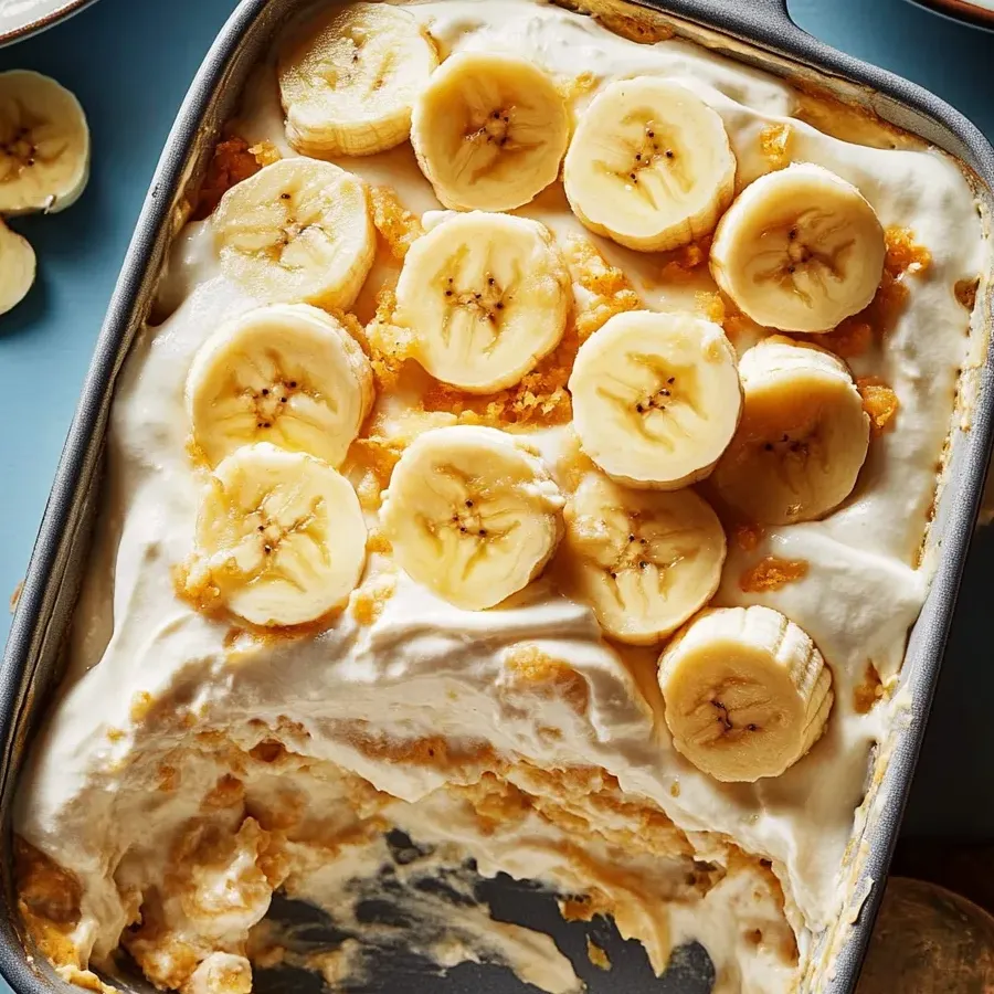 Zoom gourmand sur un dessert à la banane superposé.