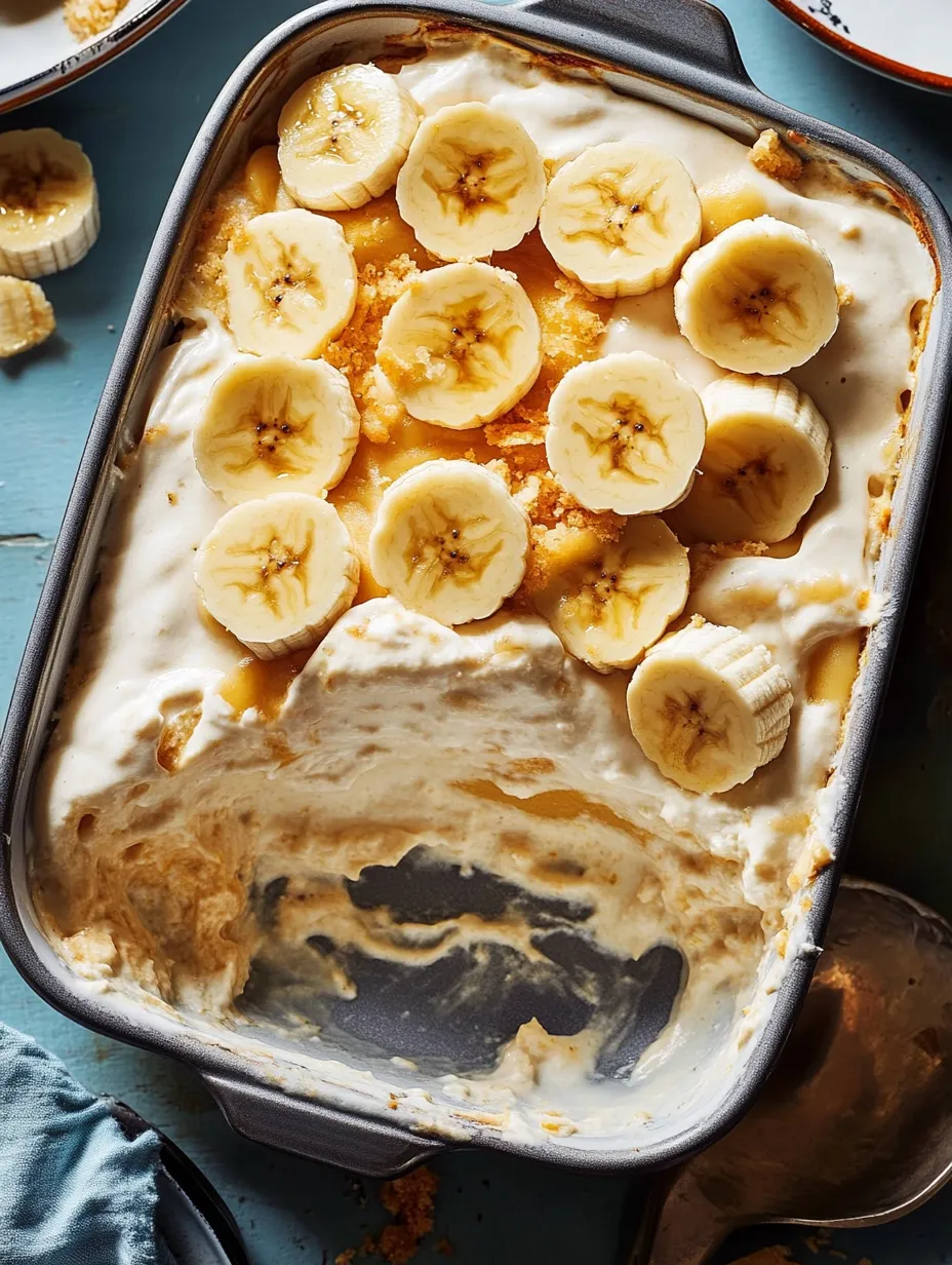 Zoom gourmand sur une part de lasagne à la banane pudding.